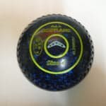 Taylor Redline SR Size 4 Heavy Lawn Bowl in Blue and Black Speckle with Boomerang Logo.